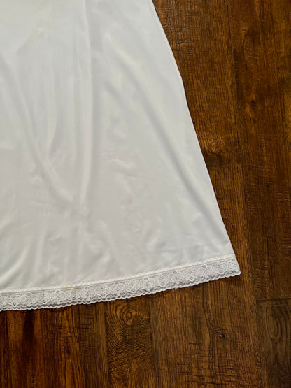 Vintage White Nylon Above The Knee Slip Dress - Lace Trim - Gilligan O'Malley