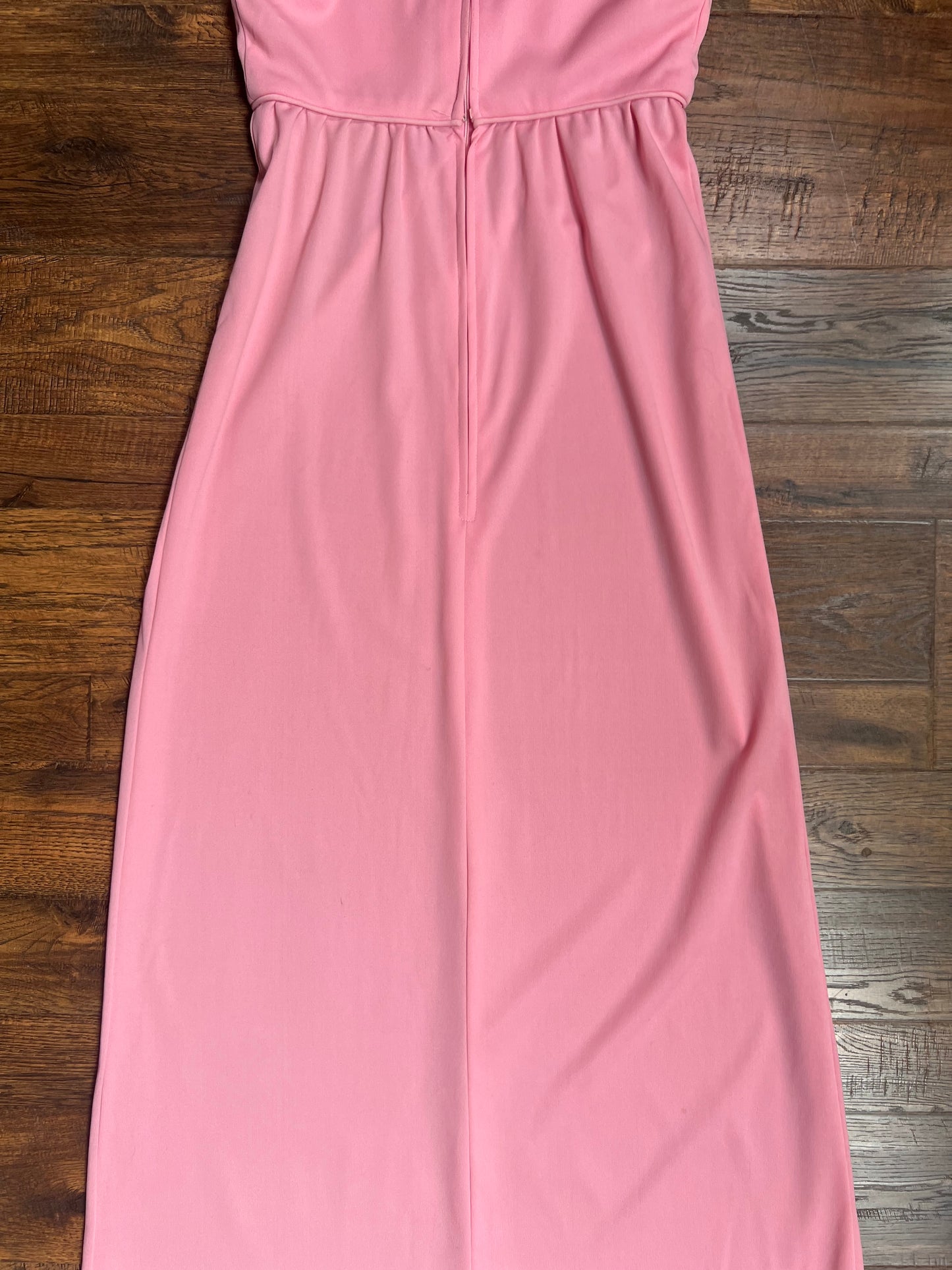 Vintage Clothing - Long V-Neck Empire Waist Dress - Ruffled Collar - Candy Pink - Editions - Small