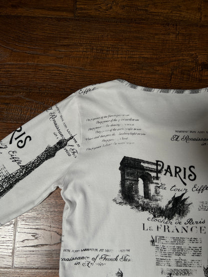 Vintage Take Two Cotton Graphic Top — Paris Eiffel Tower Sequin Print - Size Large