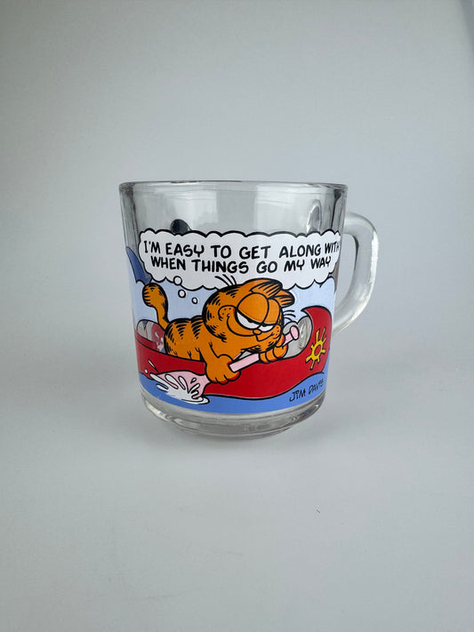 Vintage Garfield and Odie in Canoe McDonalds Clear Glass Mug