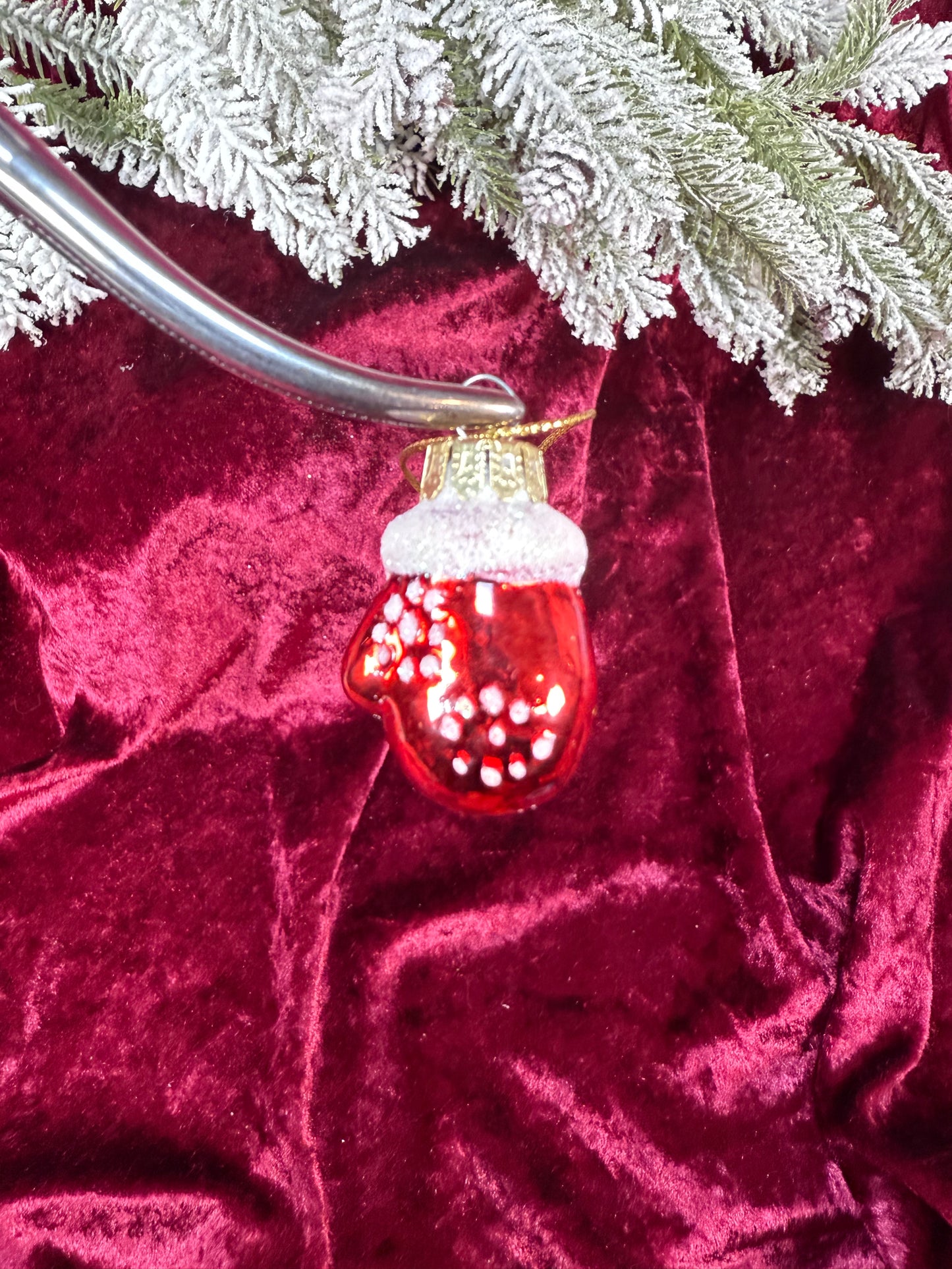 Vintage Christmas - Handblown Glass Ornament - Red Mitten