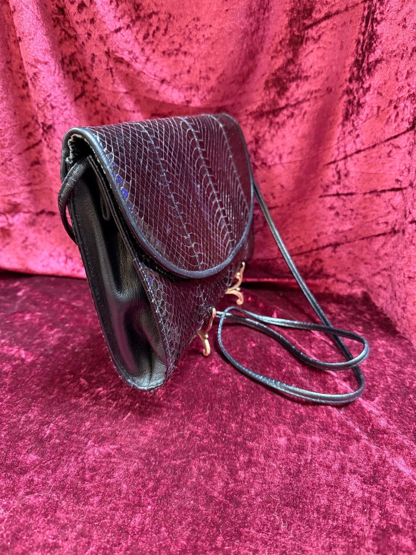 Vintage Accessories - Crossbody Evening Purse - Genuine Black Snakeskin - Jennifer Moore