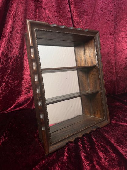 Vintage Wood Wall Trinket Shelf – Mirror Back Curio Shadow Box with Scalloped Frame