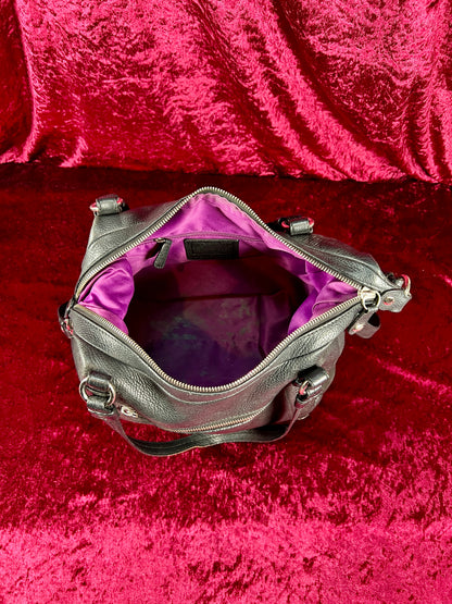 Vintage Accessories - Purse - Black Pebble Leather with Silver Hardware - Purple Lining - Coach