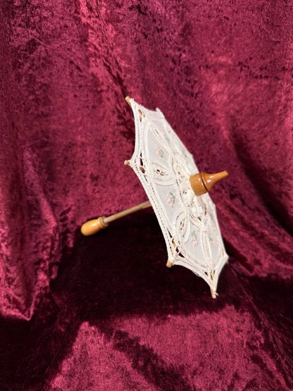 Vintage Miniature Parasol – Hand Embroidered Rossettes with Lace Accents
