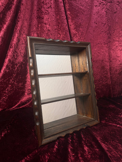 Vintage Wood Wall Trinket Shelf – Mirror Back Curio Shadow Box with Scalloped Frame