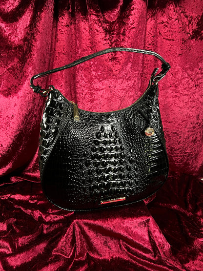 Vintage Brahmin Black Melbourne Leather Hobo Bag - Croc Embossed Shoulder Purse