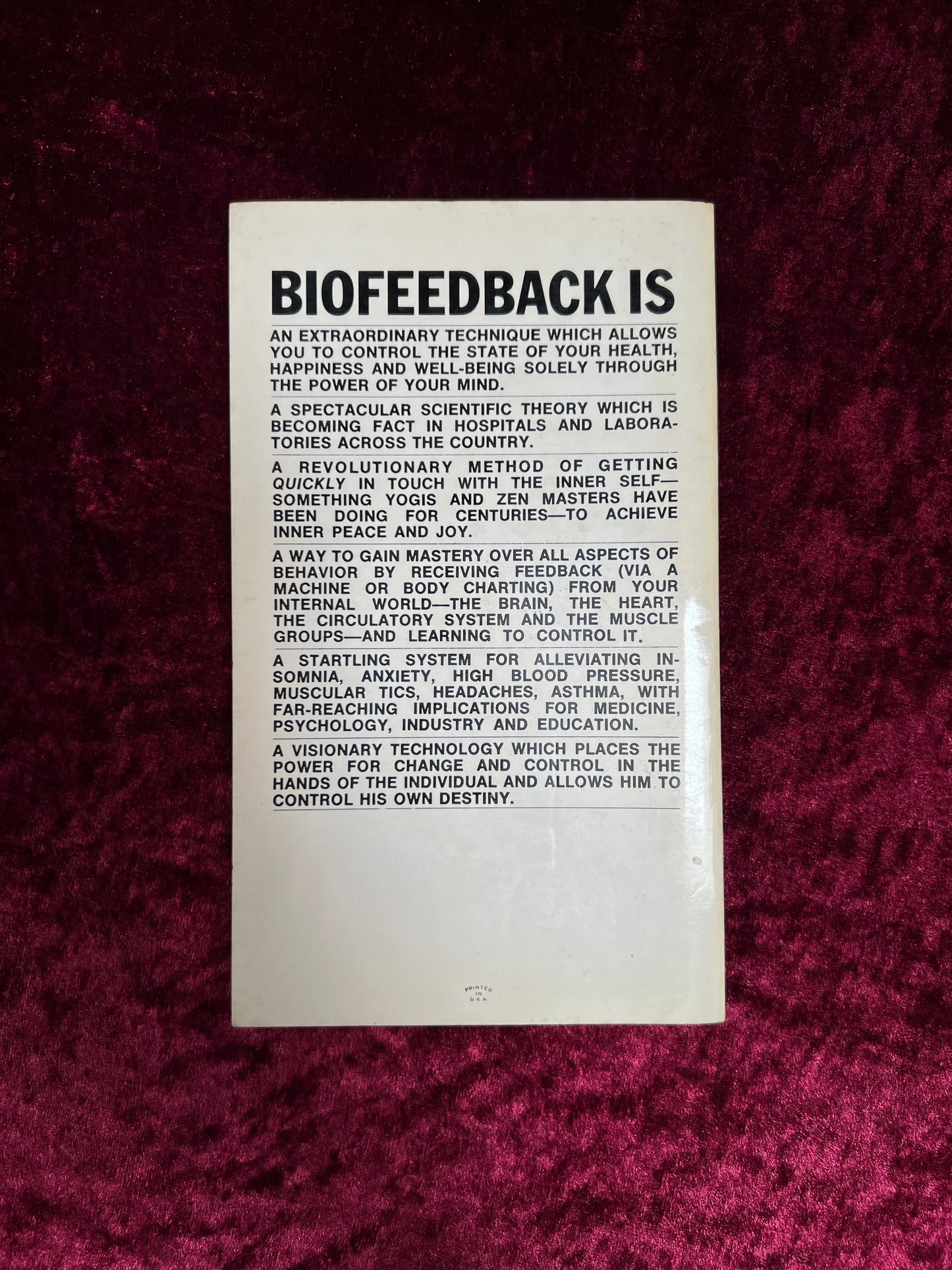 Vintage Paperback Book - Biofeedback Turning on the Power of Your Mind - Marvin Karlins and Lewis M. Andrews - Warner Paperback 1973