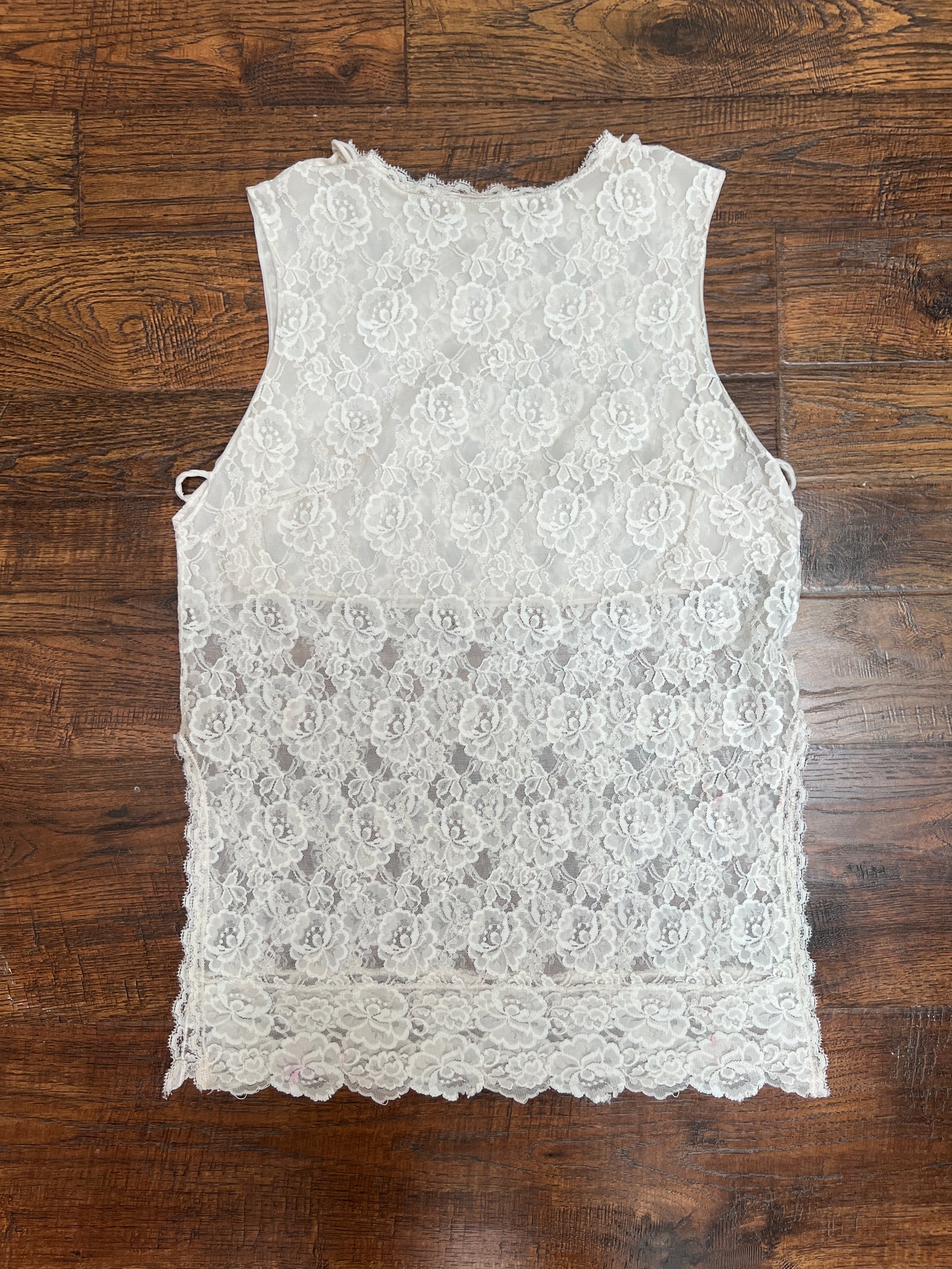 Vintage Clothing - Sheer Lace Tank Top - White English Roses - Medium
