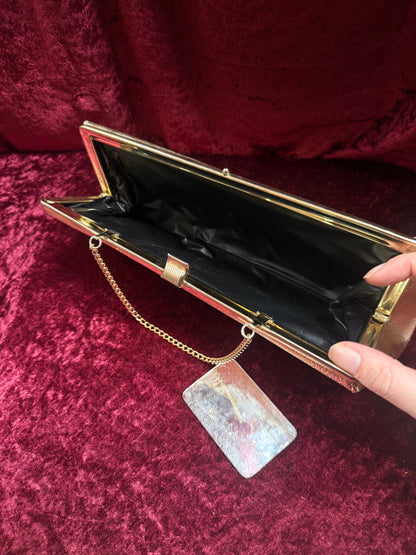 Vintage Accessories - Gold Metallic Clutch - Clasp Closure w/ Chain Strap - 1950s