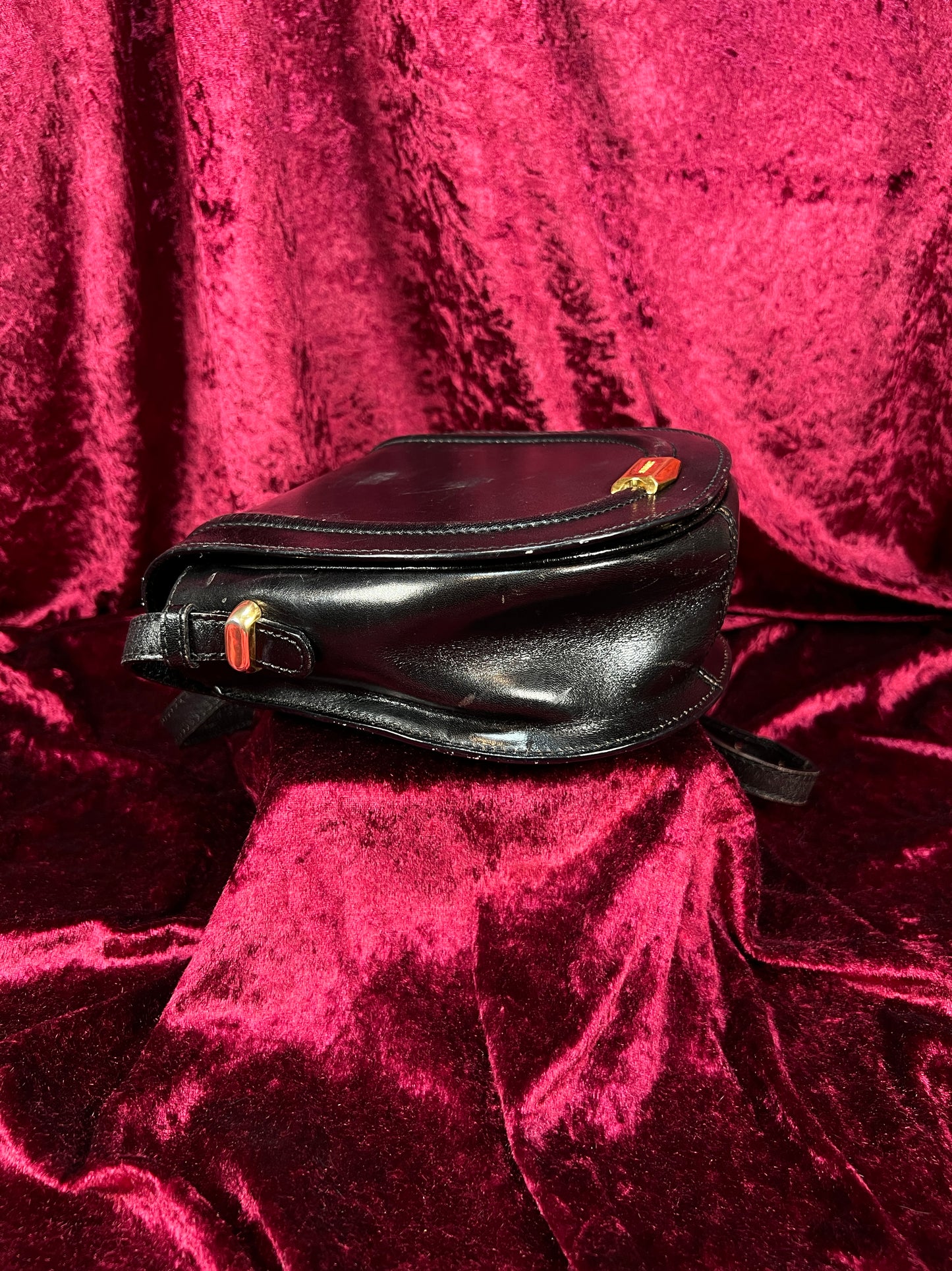 Vintage Black Leather Crossbody Bag - Bally Italy Saddle Purse