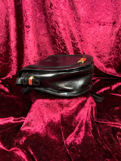 Vintage Black Leather Crossbody Bag - Bally Italy Saddle Purse