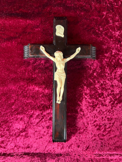 Vintage Religio - Wall Hanging Last Rites Kit - Bakelite Crucifix - 13.75"