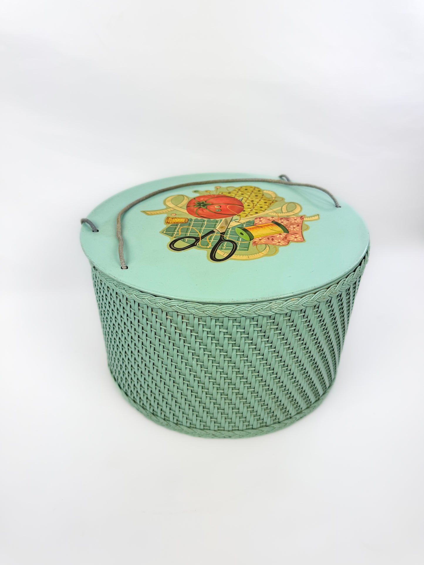 Vintage Princess Brand Blue Wicker Sewing Basket | Sewing Accessories Decal | Made In USA