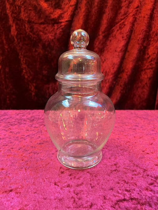 Vintage Home Decor - Lidded Glass Apothecary Jar - 8.25"