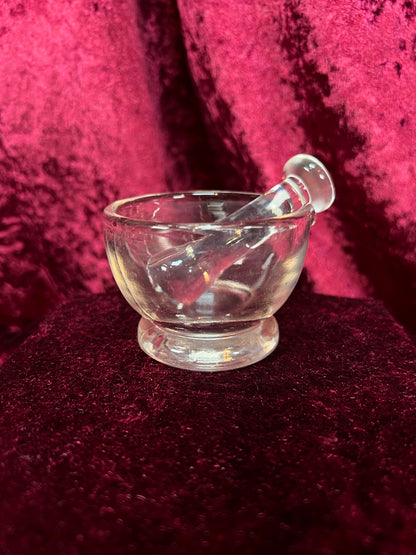 Vintage Miniature Clear Glass Mortar and Pestle - Apothecary Pharmacy Style
