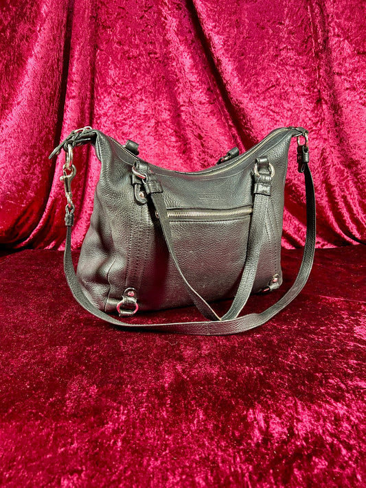 Vintage Accessories - Purse - Black Pebble Leather with Silver Hardware - Purple Lining - Coach