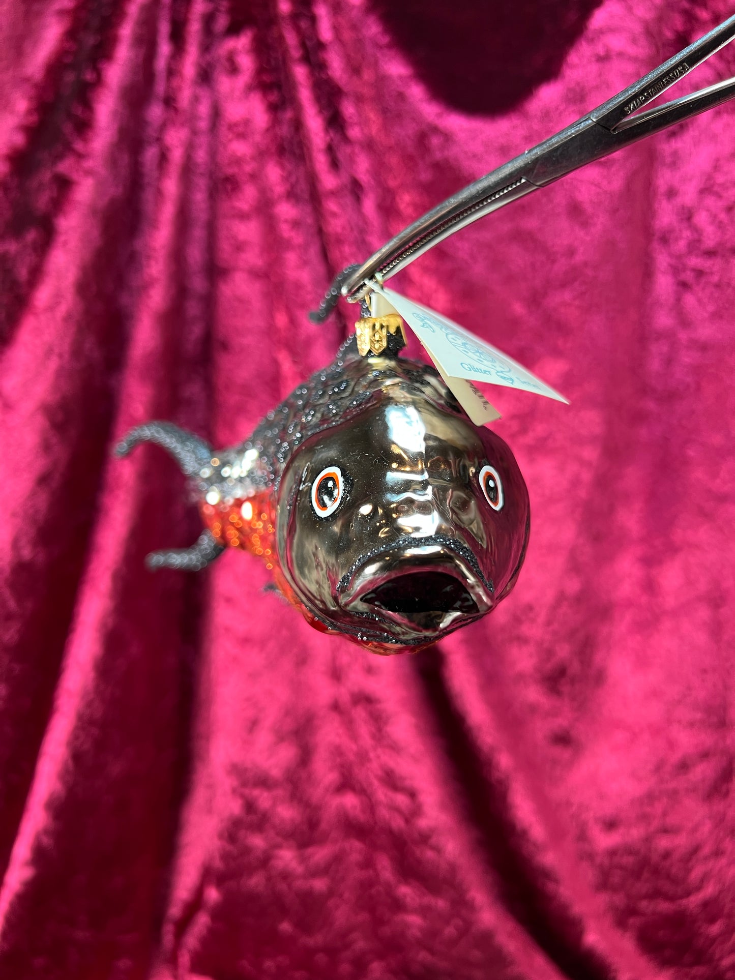 Vintage Christmas - Handblown Glass Ornament - Red and Black Koi Fish - Larry Fraga Designs