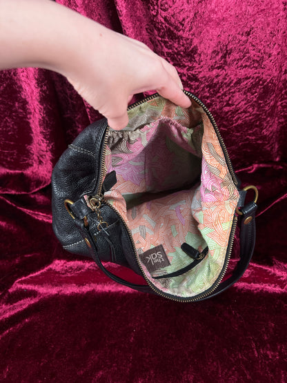 Vintage Leather Hobo Shoulder Bag - Black Pebbled Everyday Slouch Purse - The Sak