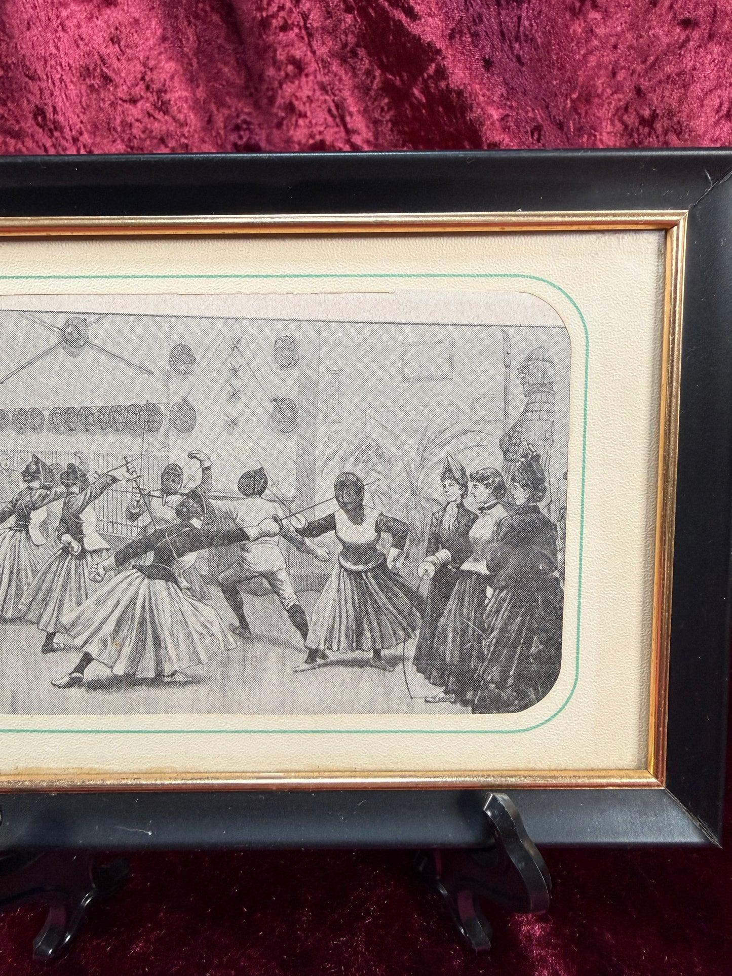 Antique Wall Art - Framed Print - Edwardian Women Fencing - 7.5 x 5.5"