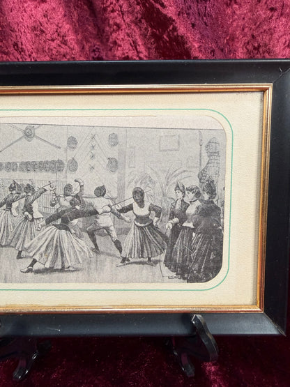 Antique Wall Art - Framed Print - Edwardian Women Fencing - 7.5 x 5.5"