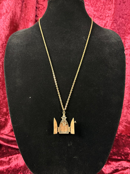 Vintage Jewelry - Brass Gothic Locket - Hinged Doors with Sword Against Time