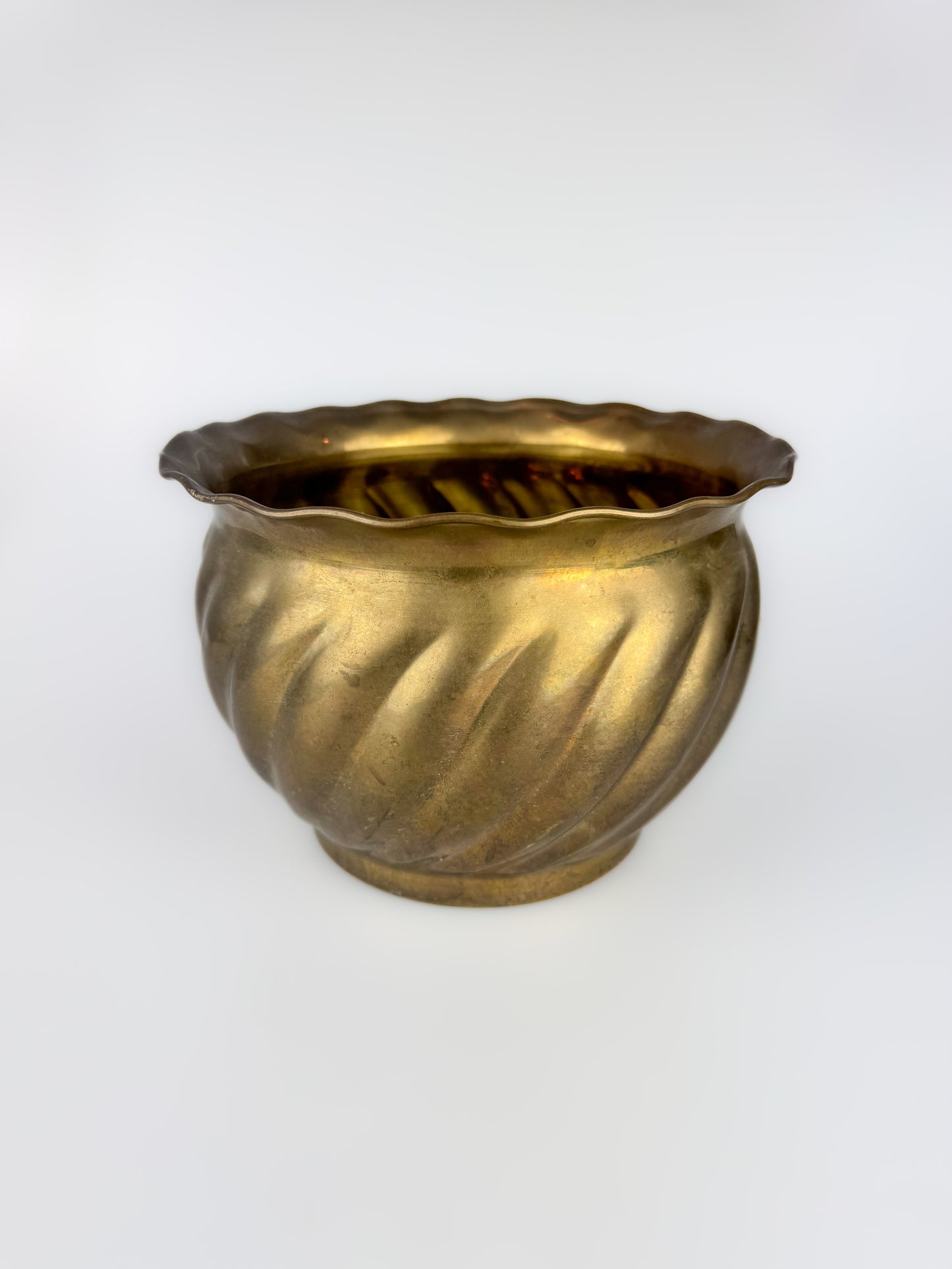 Vintage 1980s Brass Jardiniere Cache Pot for Plants - Swirl Design