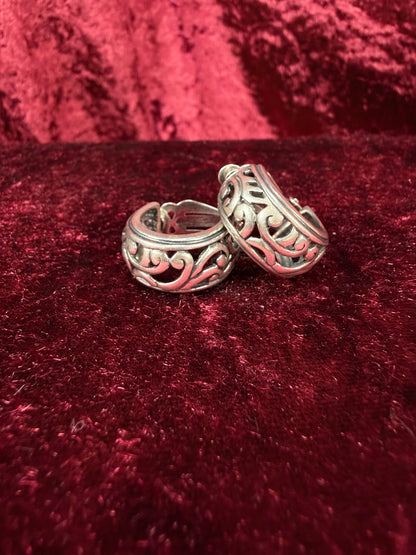 Vintage 925 Sterling Silver Clip On Hoop Earrings – Scroll Pattern - Silpada