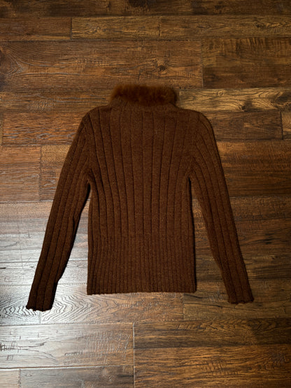Vintage Inca Fashions Knit Sweater — Baby Alpaca Fur Collar Zip Front - Size Small
