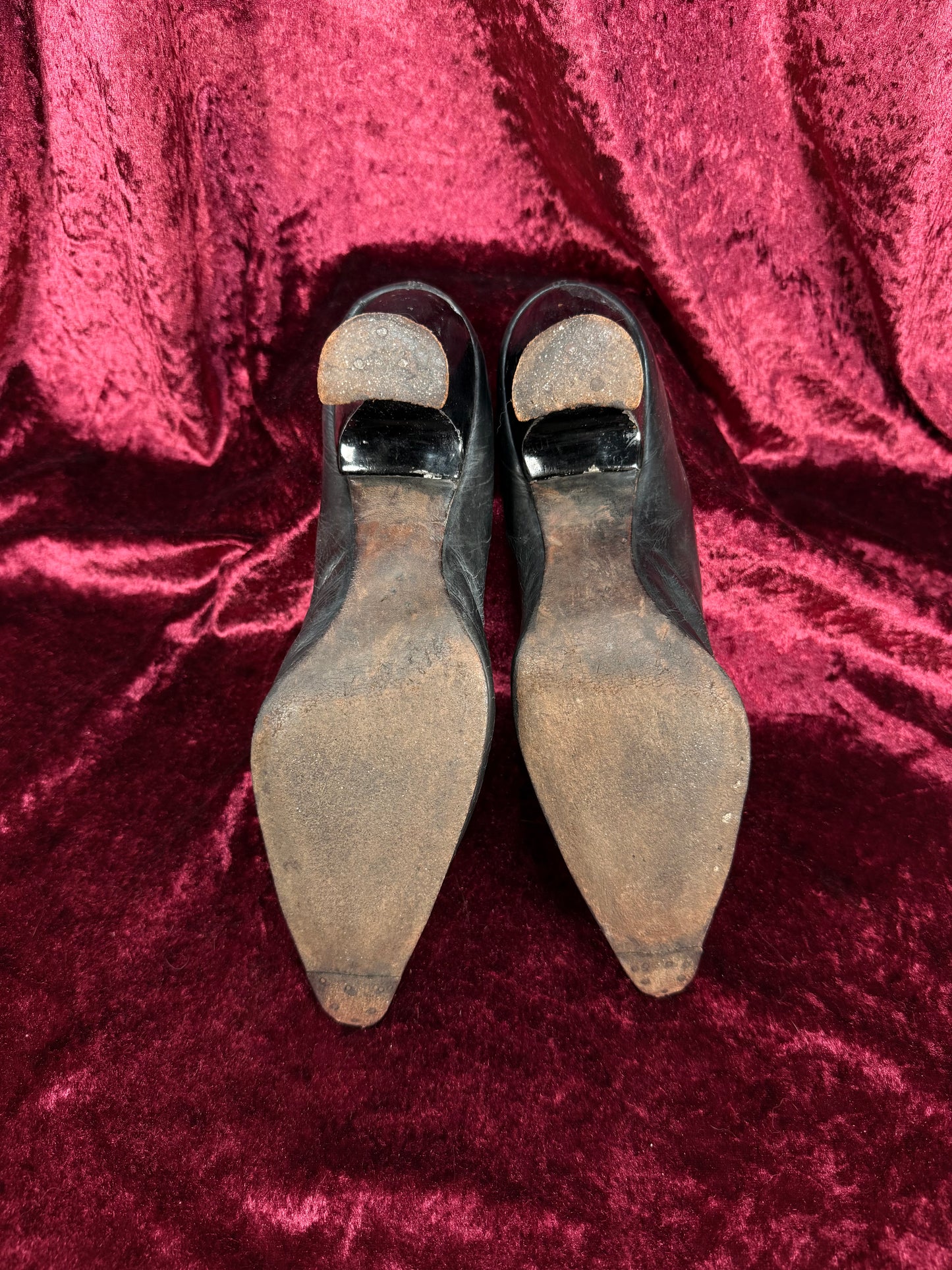 Antique Edwardian Poiret Black Leather Pumps – Louis XV Style Heel - Size 6