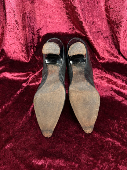 Antique Edwardian Poiret Black Leather Pumps – Louis XV Style Heel - Size 6