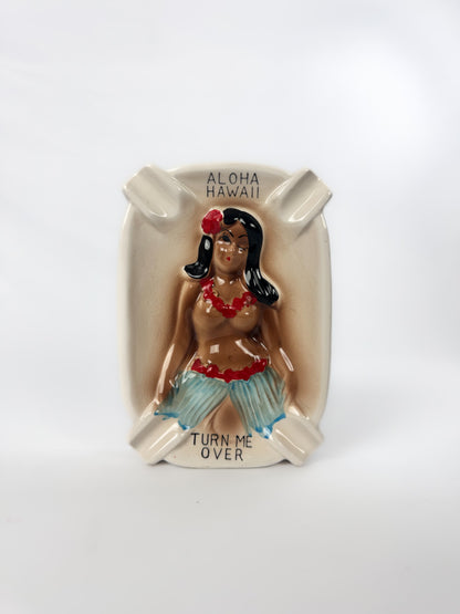 Vintage Double Sided Ashtray - Aloha Hawaii "Turn Me Over" - Raunchy Humor