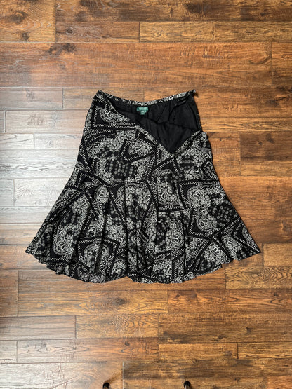 Clothing - Tiered Midi Skirt - Black & White Paisley Bandana Print - Lauren Ralph Lauren - Small