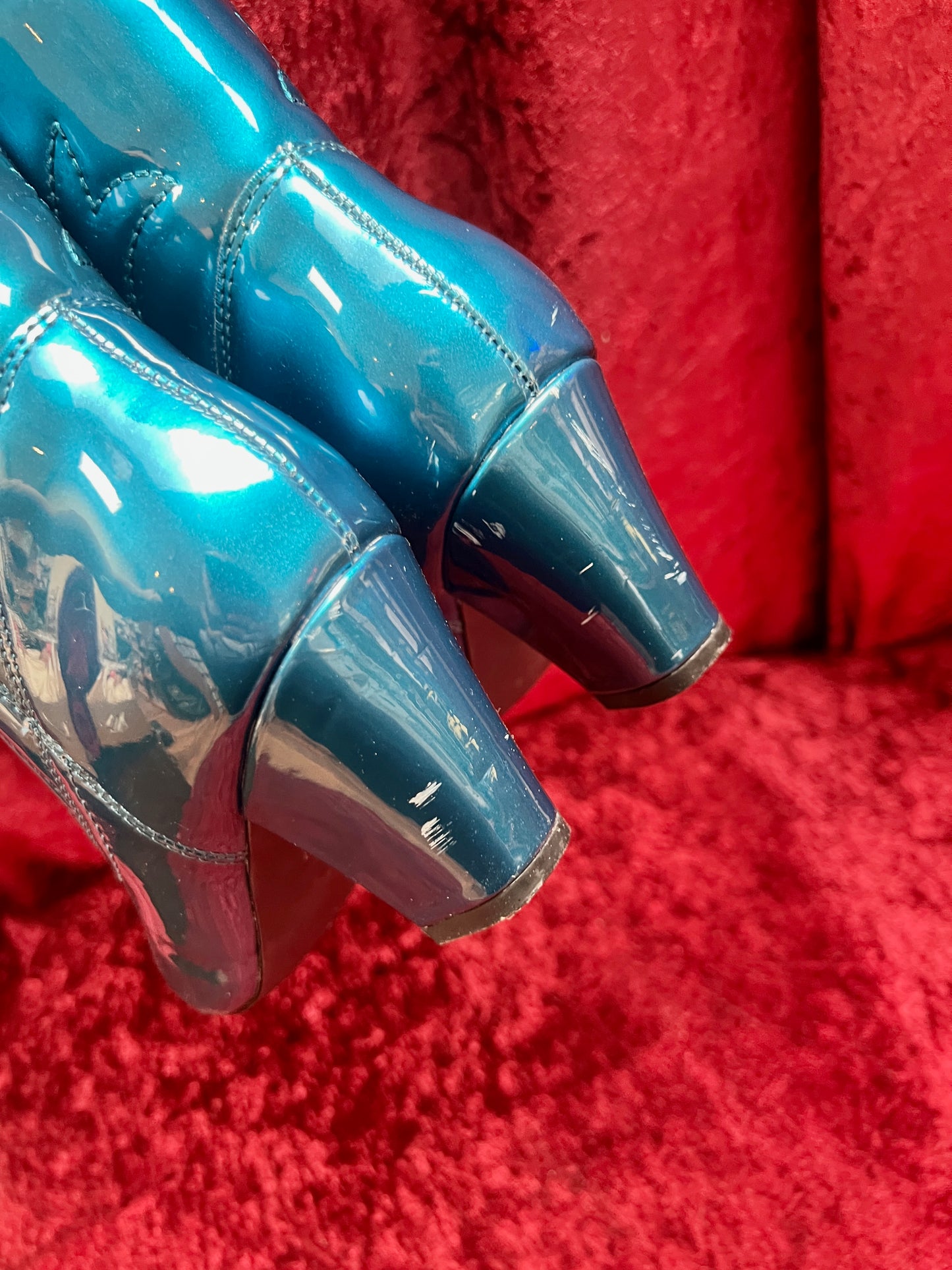 Vintage Style Shoes - Heeled Cowboy Boots - Electric Blue - Size 5 - But Another Innocent Tale (BAIT)