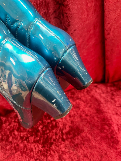 Vintage Style Shoes - Heeled Cowboy Boots - Electric Blue - Size 5 - But Another Innocent Tale (BAIT)