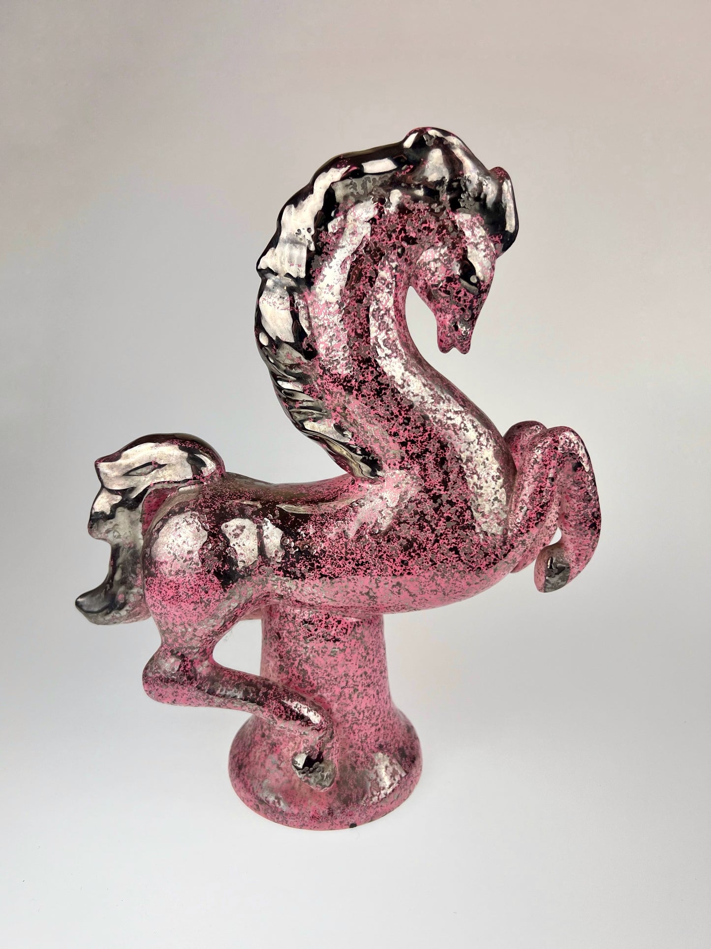 Rare Mid Century Sascha Brastoff Pink & Silver Horse Figurine | California Pottery