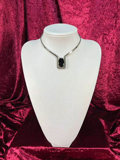 Vintage Jewelry - Modernist Collar Necklace - Sterling Silver - Black Onyx - JPA