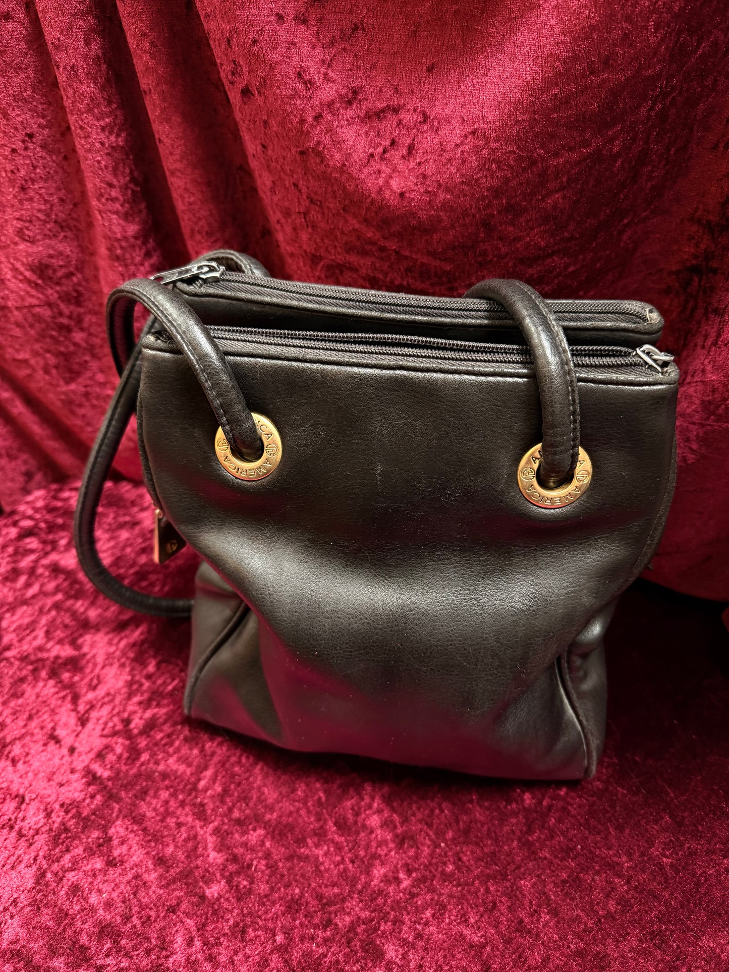 Vintage Accessories - Black Faux Leather Shoulder Bag with Gold Details