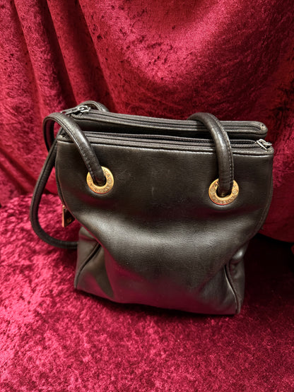 Vintage Accessories - Black Faux Leather Shoulder Bag with Gold Details