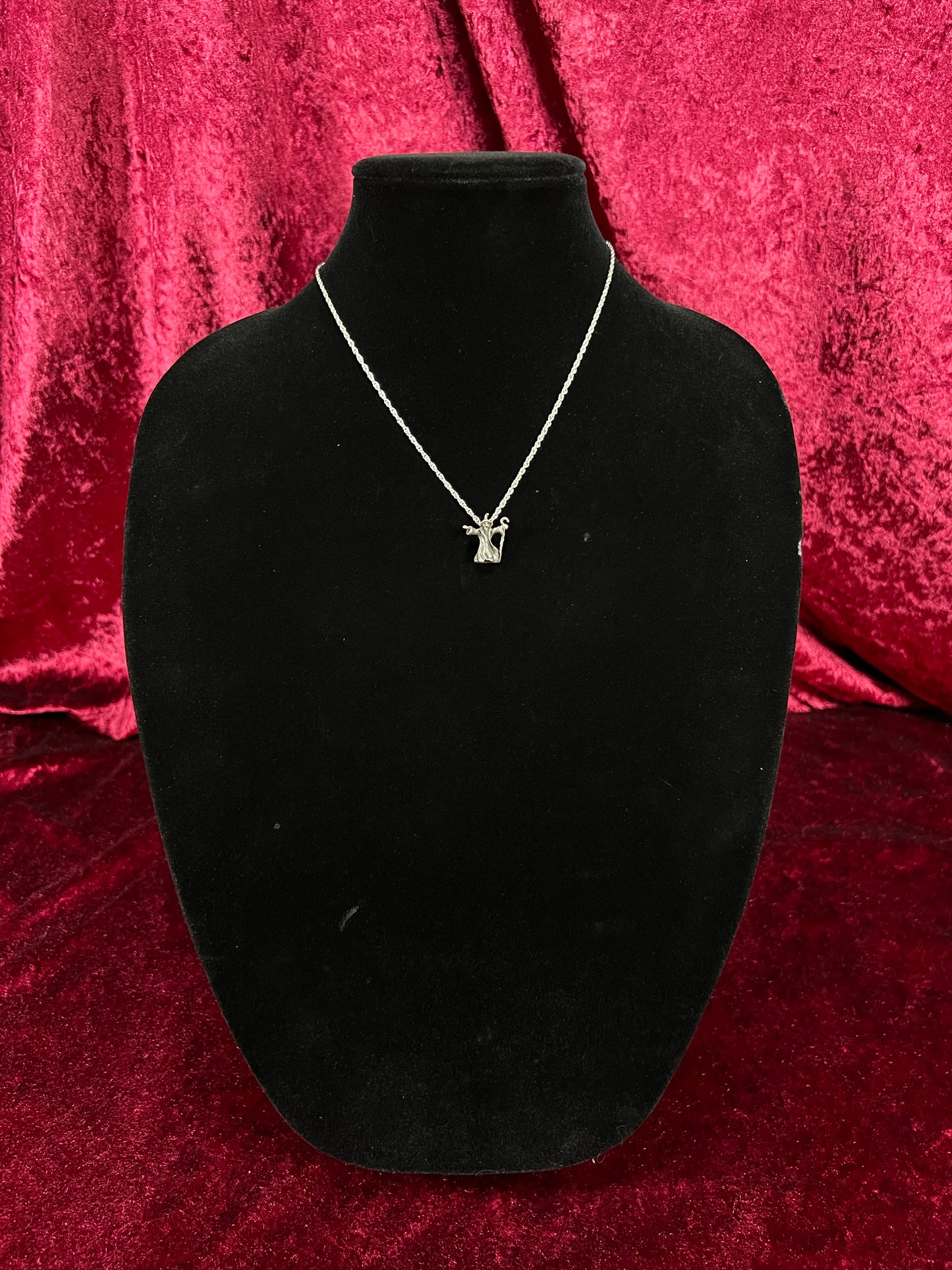 Vintage Silver Tone Wizard Pendant - Renaissance Fantasy Figure Necklace