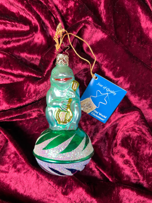 Vintage Christmas - Handblown Glass Ornament - Banjo Frog - Old World Christmas - 1993