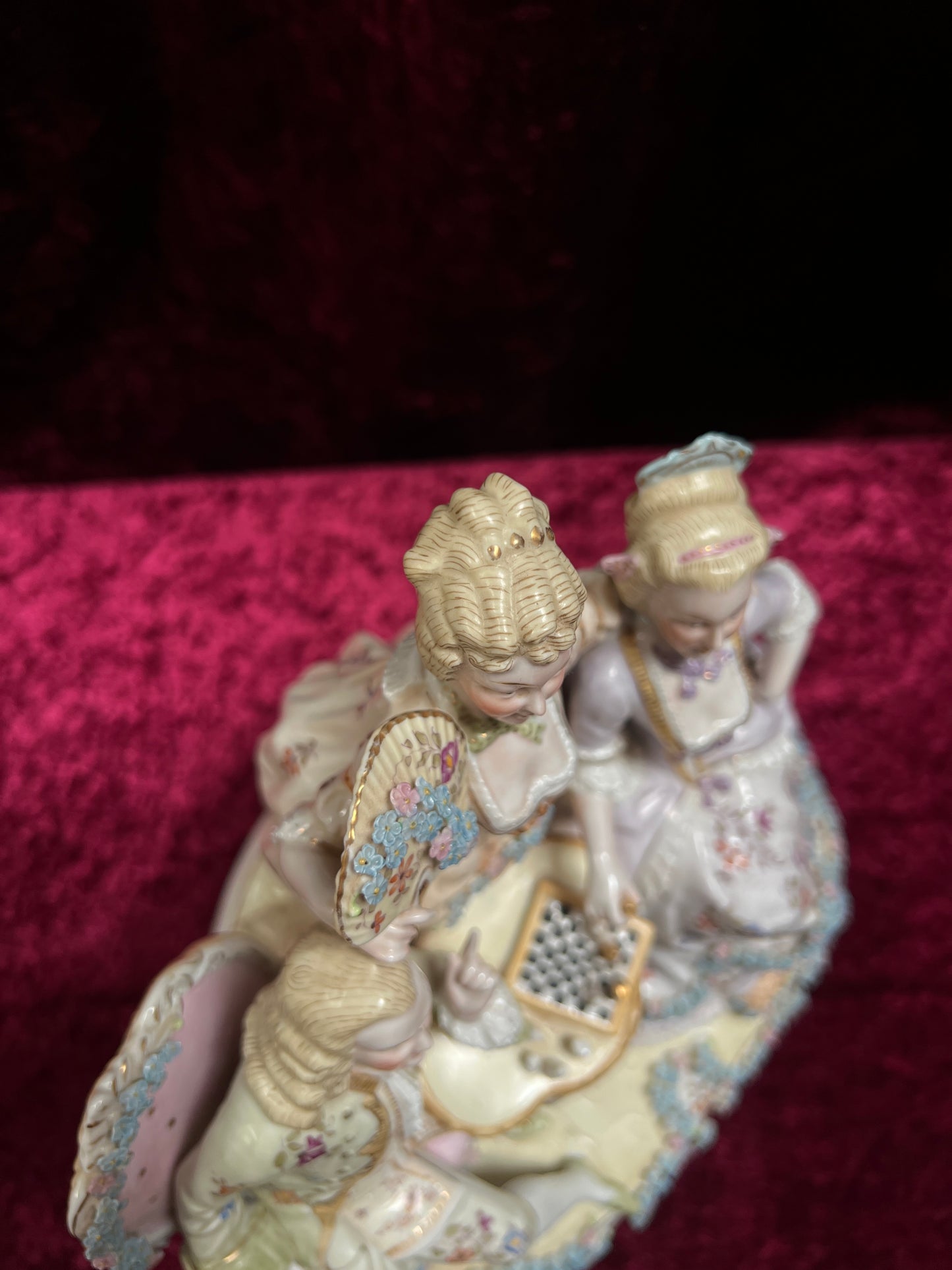 Vintage Porcelain Figurine - Antique Dresden Style Chess Game German Saxe Group