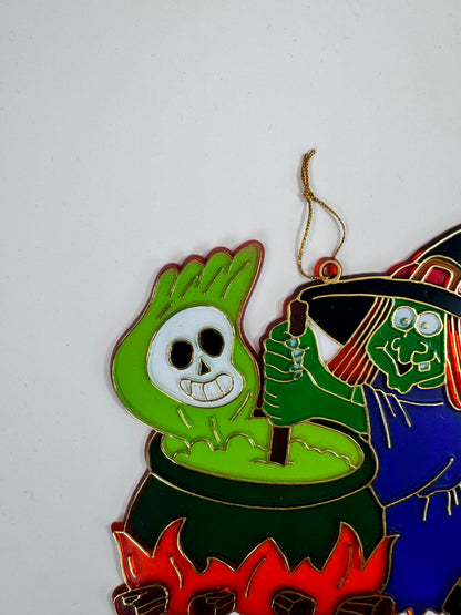 Vintage Halloween Decoration - Plastic Window Suncatcher - Witch and Cauldron