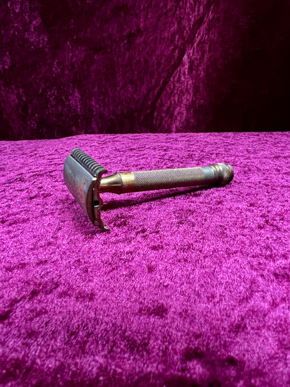 Vintage Gold Tone Brass Safety Razor – Gillette Travel Shaving Set with Case