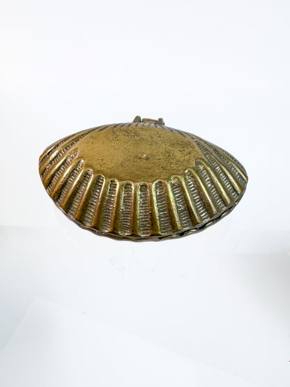 Vintage Solid Brass Trinket Dish - Clam Shell Shaped Hinged Box