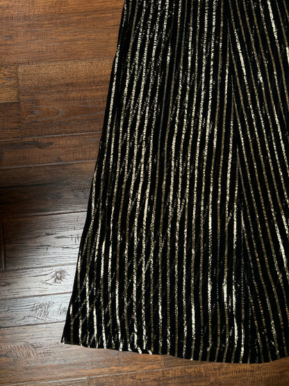 Vintage Albert Nipon Maxi Dress -  Metallic Gold  Sheer Black Butterfly Sleeve Gown - Medium