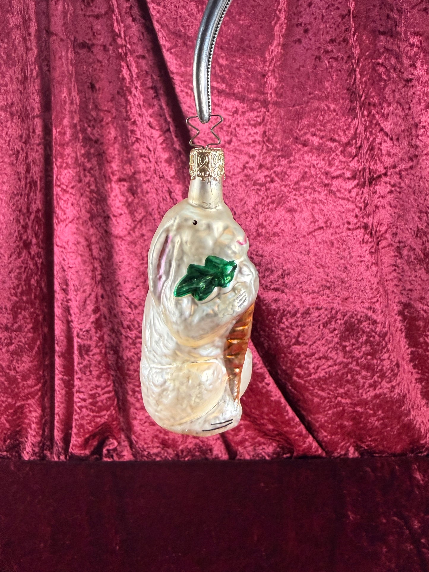 Vintage Christmas - Handblown Glass Ornament - Bunny Holding Carrot - 4"
