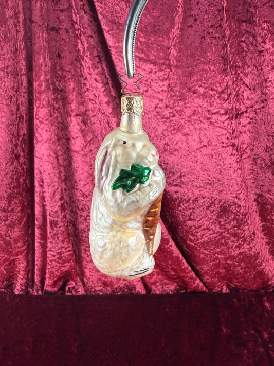 Vintage Christmas - Handblown Glass Ornament - Bunny Holding Carrot - 4"