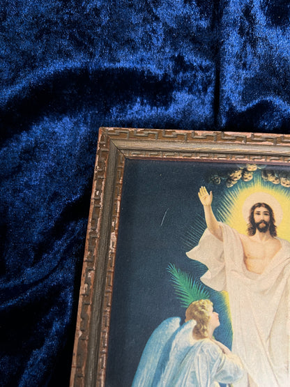 Vintage Religious Framed Print – Resurrection of Jesus Christ Lithograph