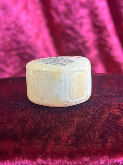 Vintage Curiosities - Antique Snuff Bottle - Bone - Inlaid Dragonfly - 1.75”